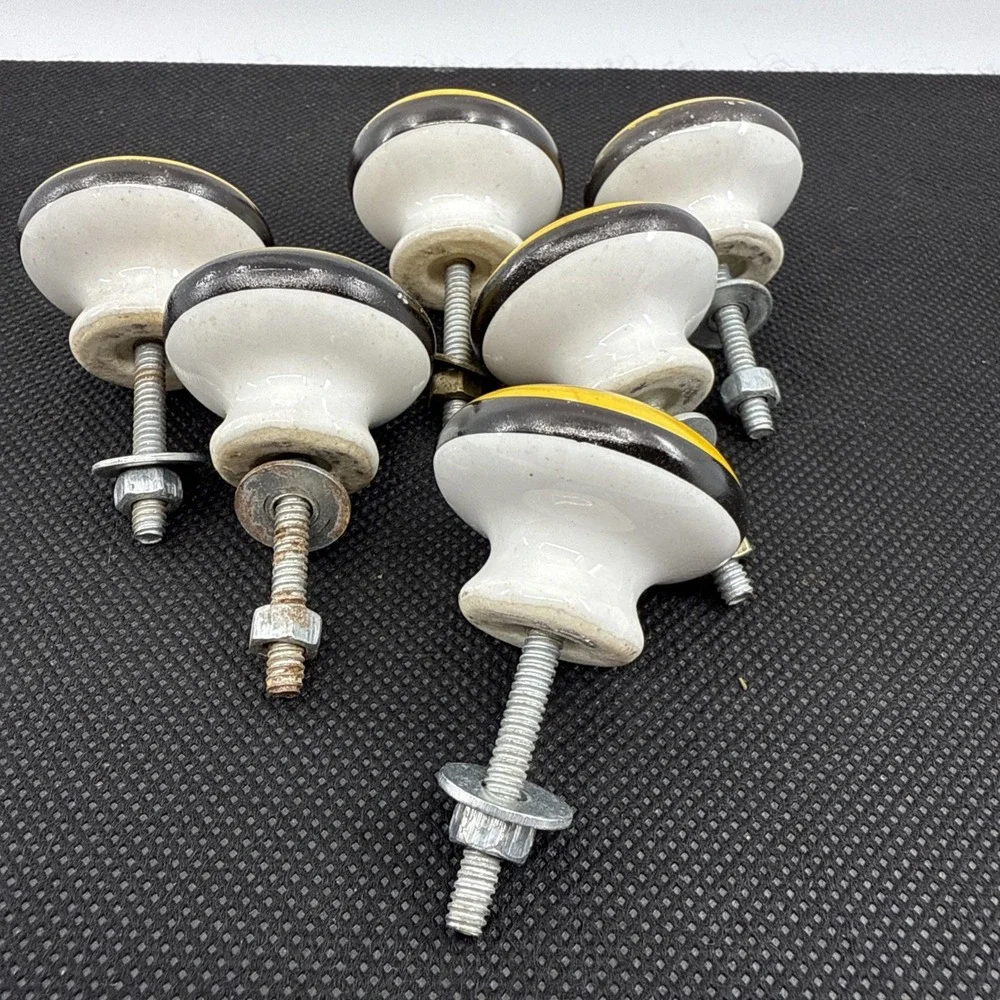 6 Porcelain Monkey Drawer Knobs Door Pulls Yellow Funny Face‎ 1.25